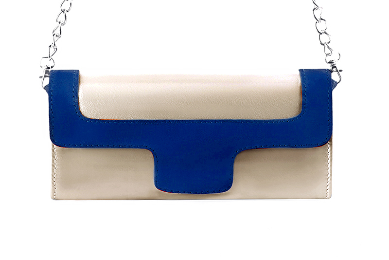 Dress clutch for wedding and parties in gold and electric blue leather - Profile view
